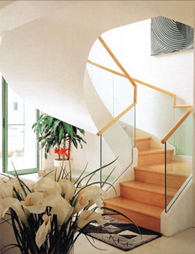 Wood stairs with glass